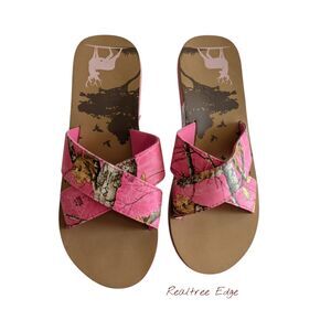 Realtree Women's Pink Open Toe Camo Criss Cross Slide Sandal  Sz 9/10